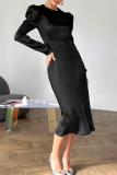 Daily Elegant Solid Color Zipper O Neck A Line Dresses
