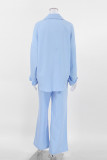 Casual Solid Color Pocket Buttons Turndown Collar Long Sleeve Two Pieces