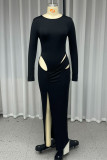Sexy Solid Color Hollow Out Slit O Neck Irregular Dresses