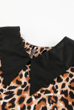 Elegant Leopard Buttons Patchwork Peter Pan Collar A Line Dresses