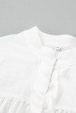 Casual Solid Color Buckle Mandarin Collar A Line Dresses