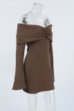 Sexy Solid Color Ruched Off Shoulder Wrapped Skirt Dresses