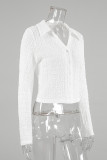 Daily Solid Color Buttons Ruched Turndown Collar Tops