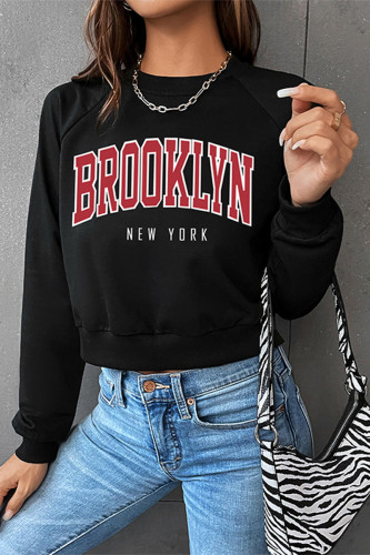 Casual Letter Print Contrast O Neck Tops