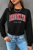Casual Letter Print Contrast O Neck Tops