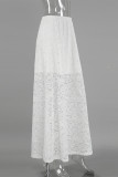 Sexy Solid Color Lace Loose High Waist Type A Solid Color Bottoms