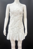 Elegant Solid Color Flower Shape U Neck Sling Dresses