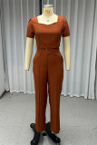 Casual Solid Color Zipper Square Neck Sleeveless Two Pieces