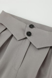 Casual Solid Color Buttons Loose High Waist Straight Solid Color Bottoms