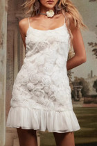 Elegant Solid Color Flower Shape U Neck Sling Dresses