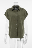 Casual Solid Color Buttons Turndown Collar Tops