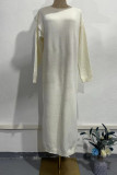 Casual Solid Color Slit O Neck Sweater Dress Dresses