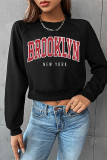 Casual Letter Print Contrast O Neck Tops