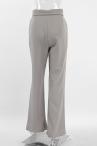 Casual Solid Color Buttons Loose High Waist Straight Solid Color Bottoms