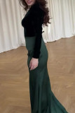 Prom Elegant Solid Color Ruched Contrast Velvet V Neck Evening Dresses