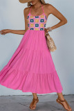 Bohemian Geometric Print Backless Contrast Halter Printed Dresses