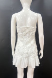 Elegant Solid Color Flower Shape U Neck Sling Dresses