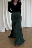 Prom Elegant Solid Color Ruched Contrast Velvet V Neck Evening Dresses