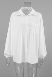 Casual Solid Color Pocket Buttons Turndown Collar Tops