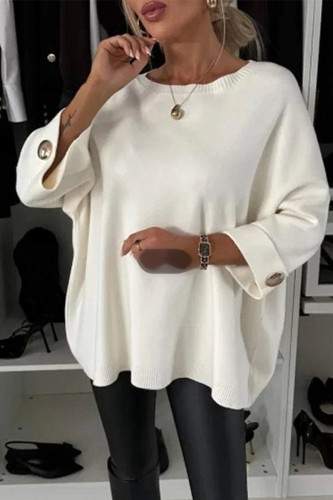 Casual Solid Color Buttons O Neck Tops