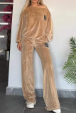 Casual Letters Patchwork Velvet O Neck Long Sleeve Two Pieces