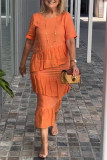 Casual Solid Color Stringy Selvedge O Neck A Line Dresses