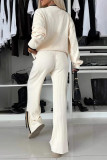 Casual Solid Color Pocket Patchwork Contrast O Neck Long Sleeve Two Pieces