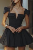 Sexy Solid Color Ruched V Neck A Line Dresses