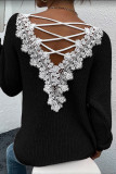 Sexy Solid Color Lace Backless V Neck Tops
