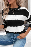 Casual Stripe Patchwork Contrast O Neck Tops