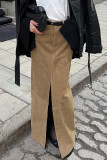 Casual Solid Color Pocket Slit Loose High Waist Straight Solid Color Bottoms