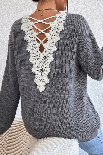 Sexy Solid Color Lace Backless V Neck Tops