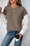 Street Stripe Patchwork O Neck Tops
