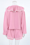 Casual Lace Patchwork Ruffle V Neck Long Sleeve Two Pieces