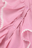 Casual Lace Patchwork Ruffle V Neck Long Sleeve Two Pieces