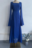 Elegant Solid Color Ruffle O Neck Long Dresses