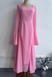 Elegant Solid Color Ruffle O Neck Long Dresses
