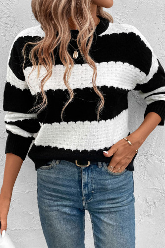 Casual Stripe Patchwork Contrast O Neck Tops