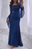 Elegant Solid Color Ruffle O Neck Long Dresses