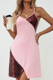 Daily Solid Color Patchwork Slit Sleepwear