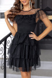 Party Solid Color Ruffle Mesh O Neck A Line Dresses