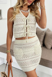 Sexy Solid Color Hollow Out Lace Up V Neck Sleeveless Two Pieces