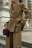 Casual Solid Color Buttons Turn-back Collar Long Sleeve Two Pieces