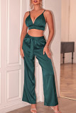 Sexy Solid Color Lace Up V Neck Sleeveless Two Pieces