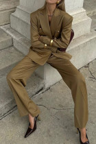 Casual Solid Color Buttons Turn-back Collar Long Sleeve Two Pieces