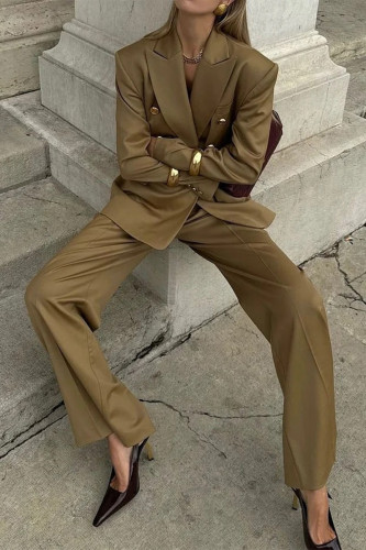 Casual Solid Color Buttons Turn-back Collar Long Sleeve Two Pieces