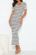 Casual Stripe Weave Contrast U Neck Short Sleeve Short Sleeve Dress