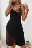 Daily Solid Color Patchwork Slit Sleepwear