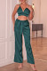 Sexy Solid Color Lace Up V Neck Sleeveless Two Pieces