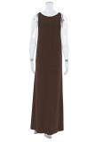 Casual Solid Color Patchwork U Neck Sleeveless Two Pieces